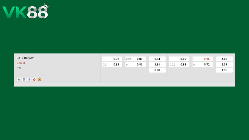 Bảng kèo BATE Borisov vs Gomel
